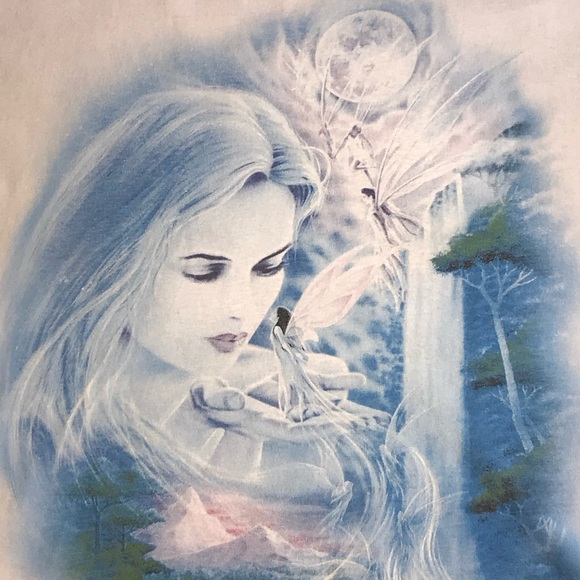 The Mountain Men's Large Beautiful Vivid Fairy Woman Trees And Moon Scene Tee - Picture 4 of 10